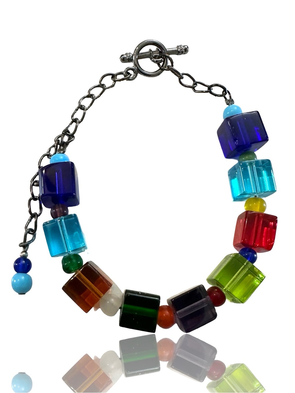 Handmade Multicolor Glass Cube Bead Bracelet - Women